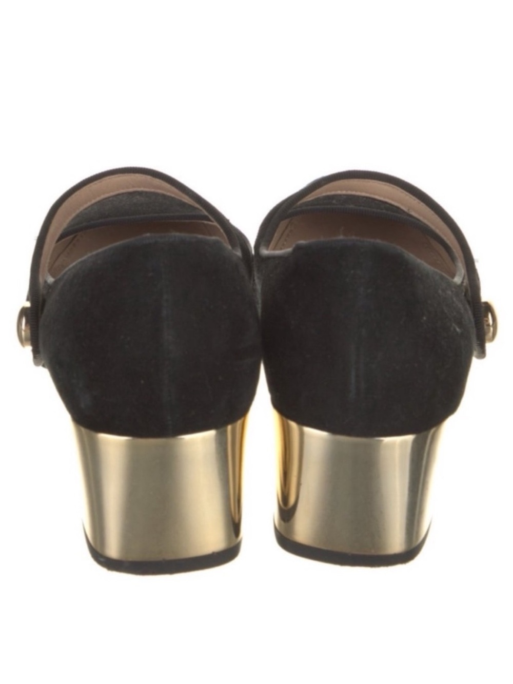 TORY BURCH Marisa Black Suede Mary Jane Gold Block Heel Pump - Picture 7 of 10